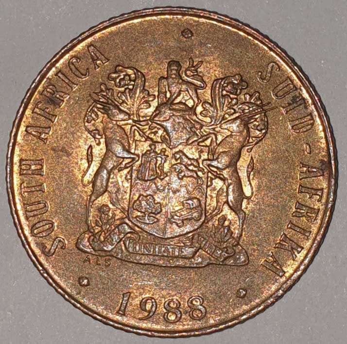 1988 - 2 CENT COIN (TWO CENT COIN) - RSA - BRONZE - KM#83 - BILINGUAL LEGEND - WILDEBEEST